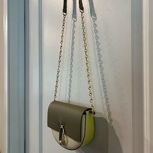 Zacposen cross body bag; gold hardware; green /taupe/cream colors -LIKE NEW